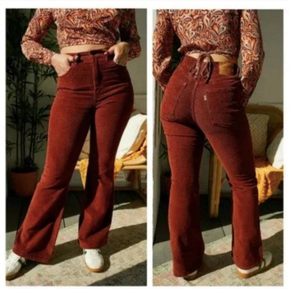 Levi's 70's High Rise Flare Corduroy Women's Jeans - Mahogany Smooth Corduroy - Picture 1 of 11